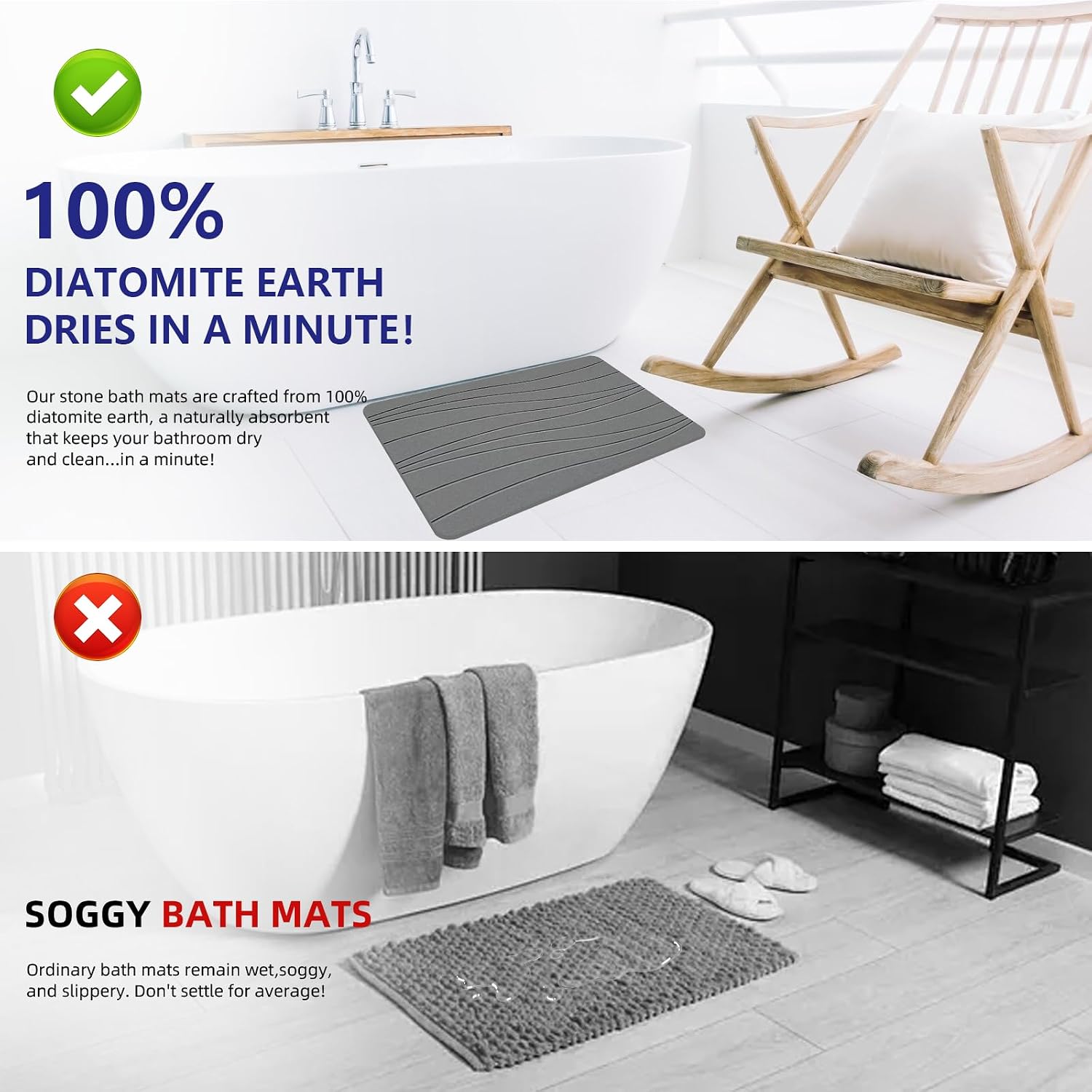 AUCT 18412 - Fast Drying Stone Bath Mats for Bathroom, Non-Slip Diatomaceous Earth Bath Mat, Super Abso - Image 4
