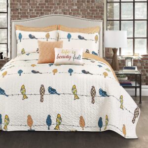 AUCT 18587 - $86 Lush Decor Rowley Birds Quilt Set, 7 Piece Set, Full/ Queen, Multi - Reversible Bird B
