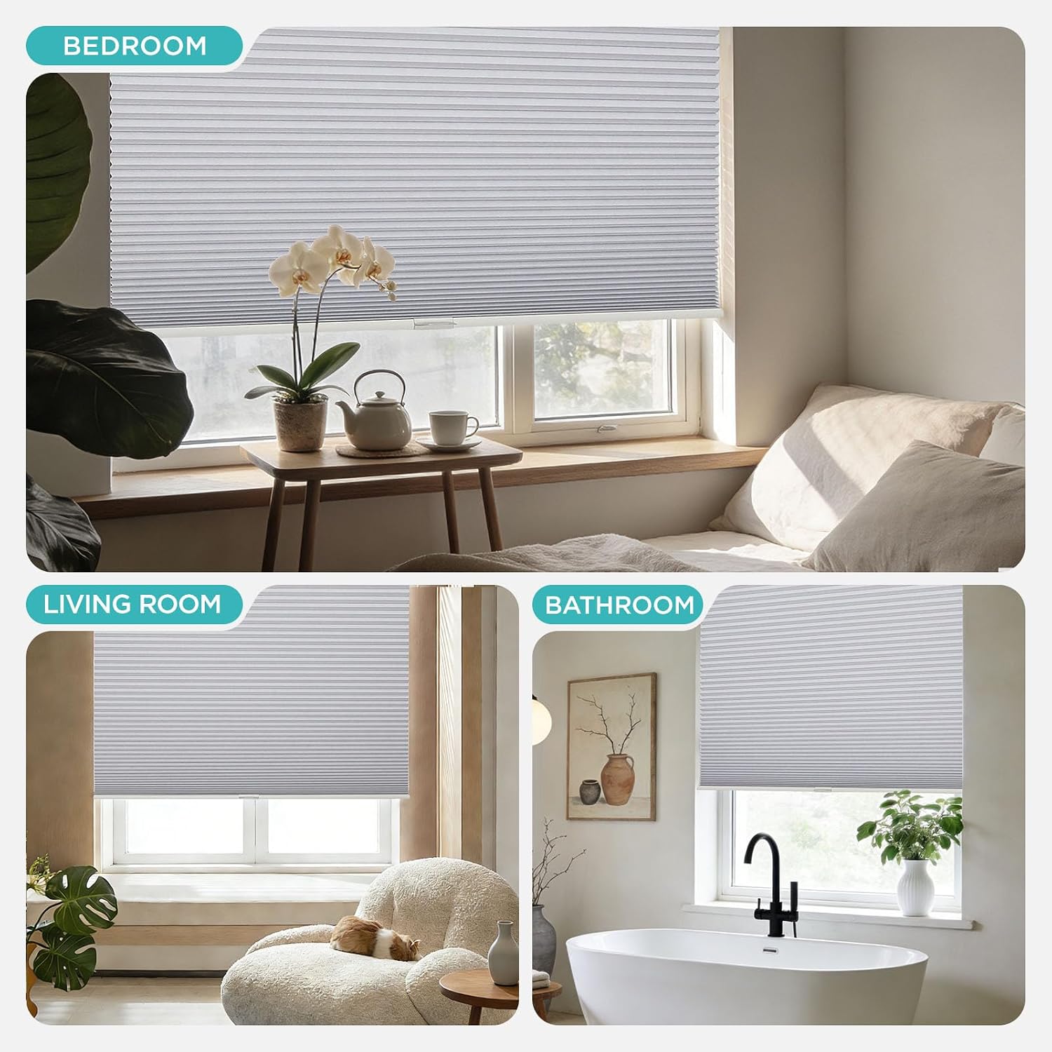 AUCT 19279 - $70 Joydeco No Drill Cordless Blackout Cellular Shades, 35" W x 64" H, White - Image 4