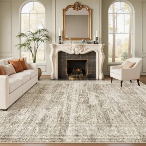 AUCT 17733 - $200 Soalmost 10x12 Area Rugs for Living Room Washable Rug Non-Slip Brown | Large Vintage