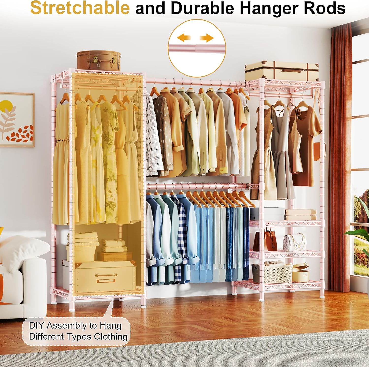 AUCT 19598 - $120 Ulif E7 Garment Rack, Heavy Duty Clothes Storage System with Extendable Rod - Image 3