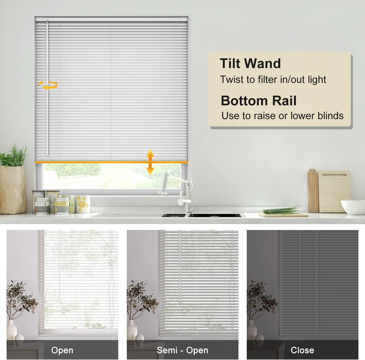AUCT 18975 - LazBlinds No Drill 1" Vinyl Mini Blinds, 21" W x 36" H, White - Image 3