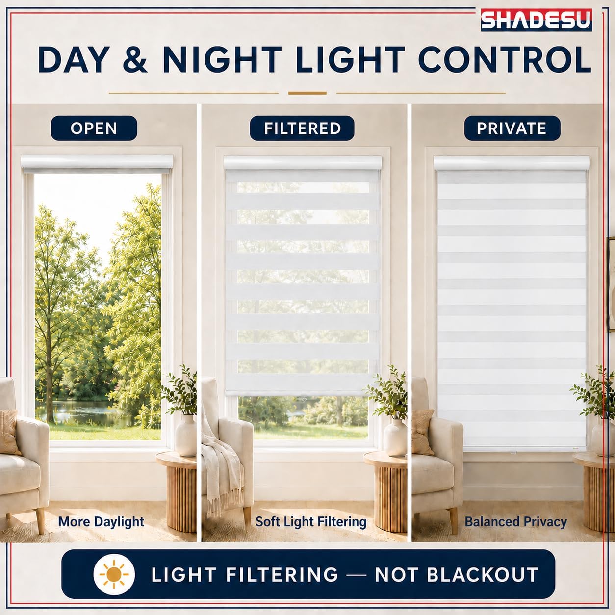AUCT 18991 - $52 ShadesU Cordless Zebra Blinds Roller Shades, White, 25.5" W x 72" H - Image 4