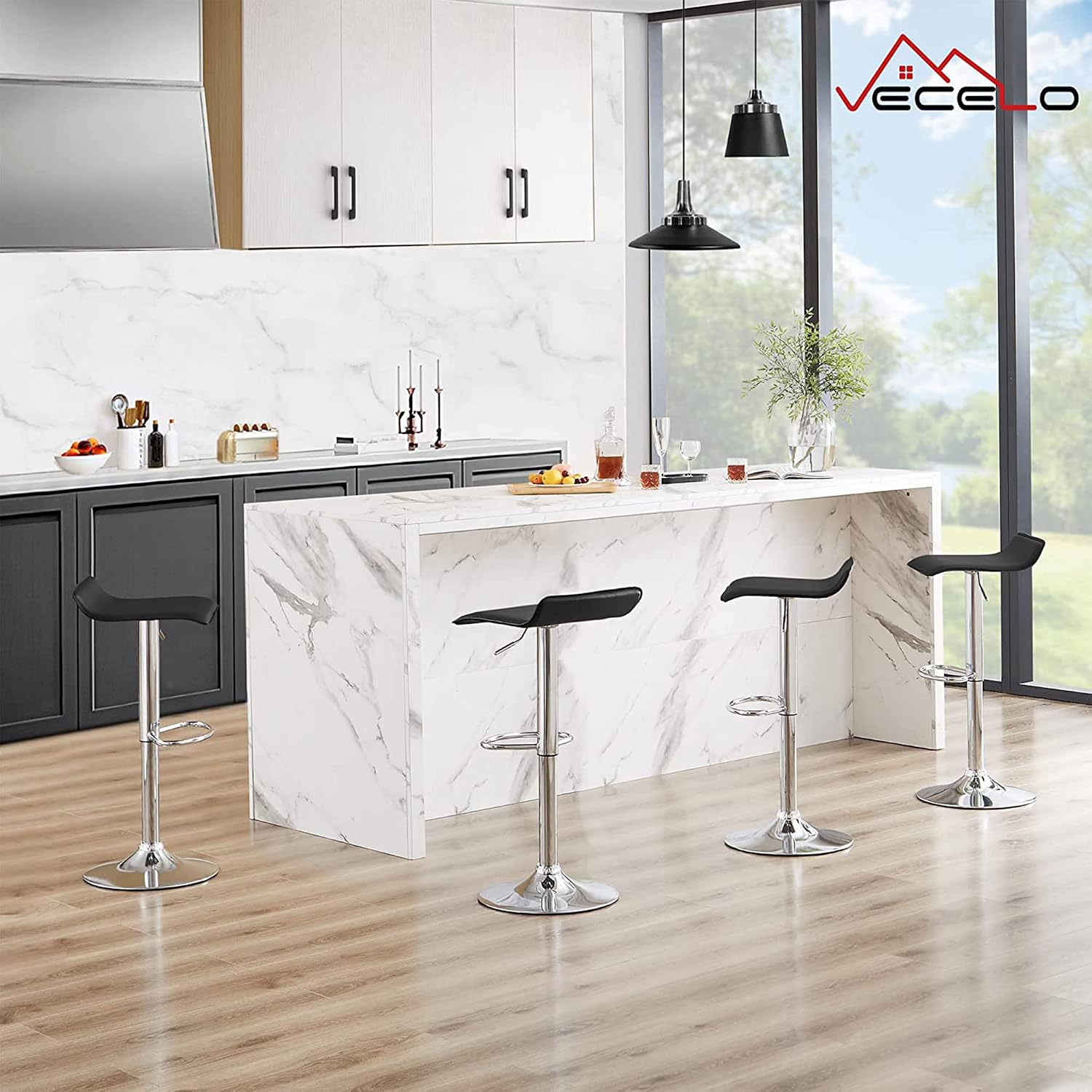 AUCT 18483 - $66 VECELO Bar Stools Set of 2, Counter Bar Stools with Swivel Bar and Adjustable Height, - Image 2