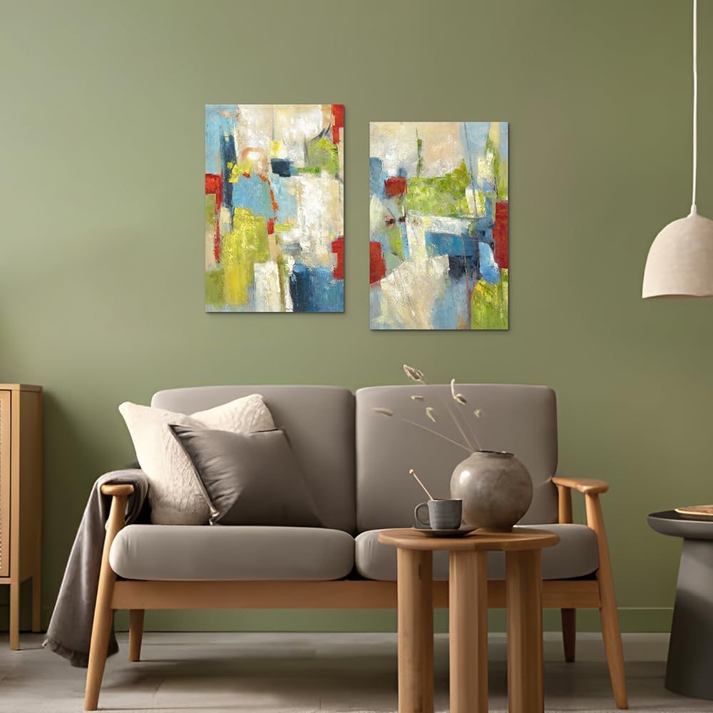 AUCT 19326 - $62 ArtSquare Abstract Canvas Wall Art: Hand Painted Colorful Graffiti Prints 2 Pieces Gre - Image 4