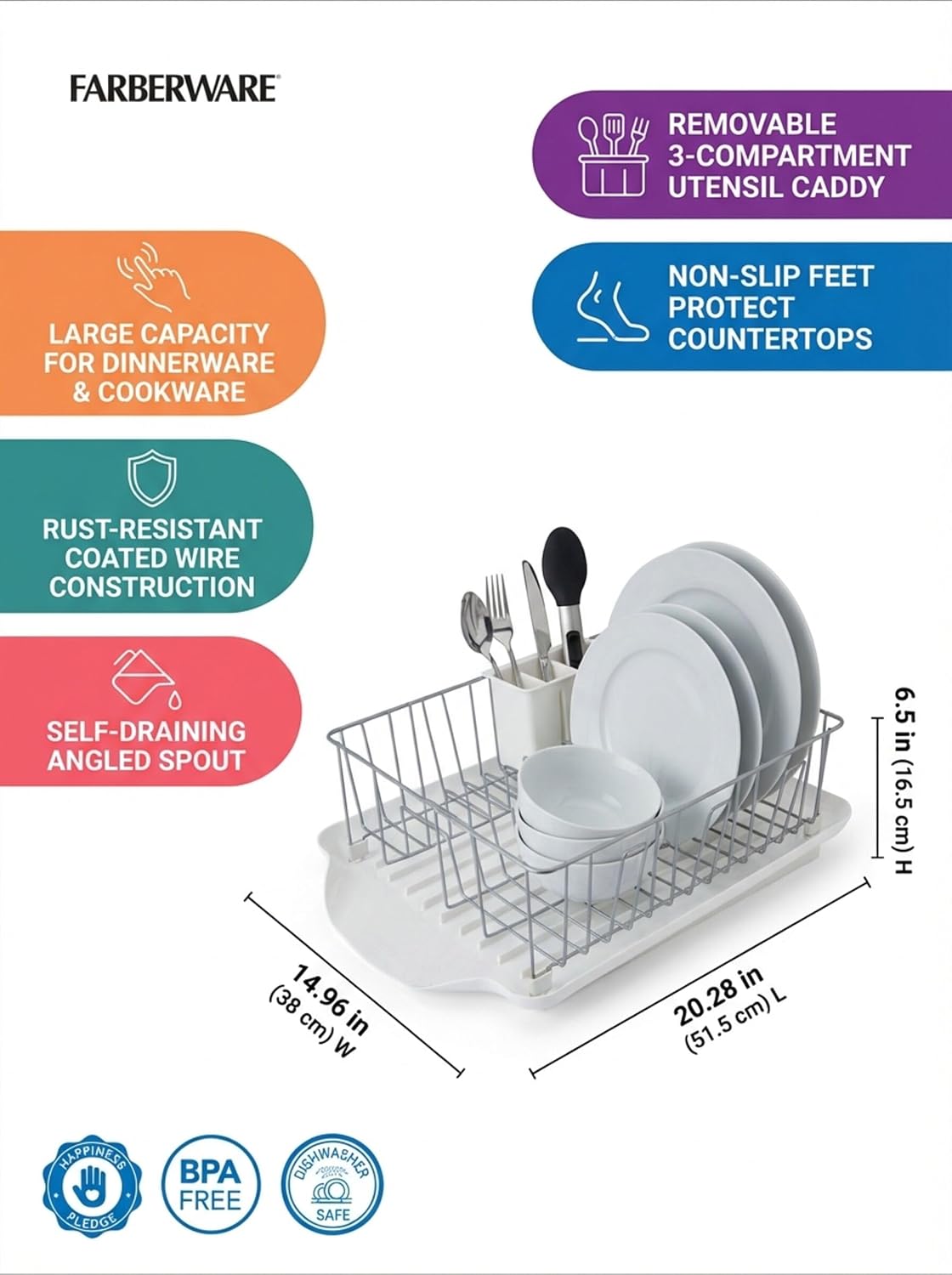 AUCT 18404 - Farberware Classic Large Rust Resistant Full Dishrack with Removable 3 Compartment Flatwar - Image 3