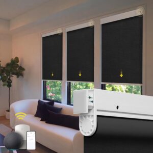AUCT 18458 - $90 Motorized Blackout Blinds - Automatic Cordless Roller Shades with Remote Control (Blac