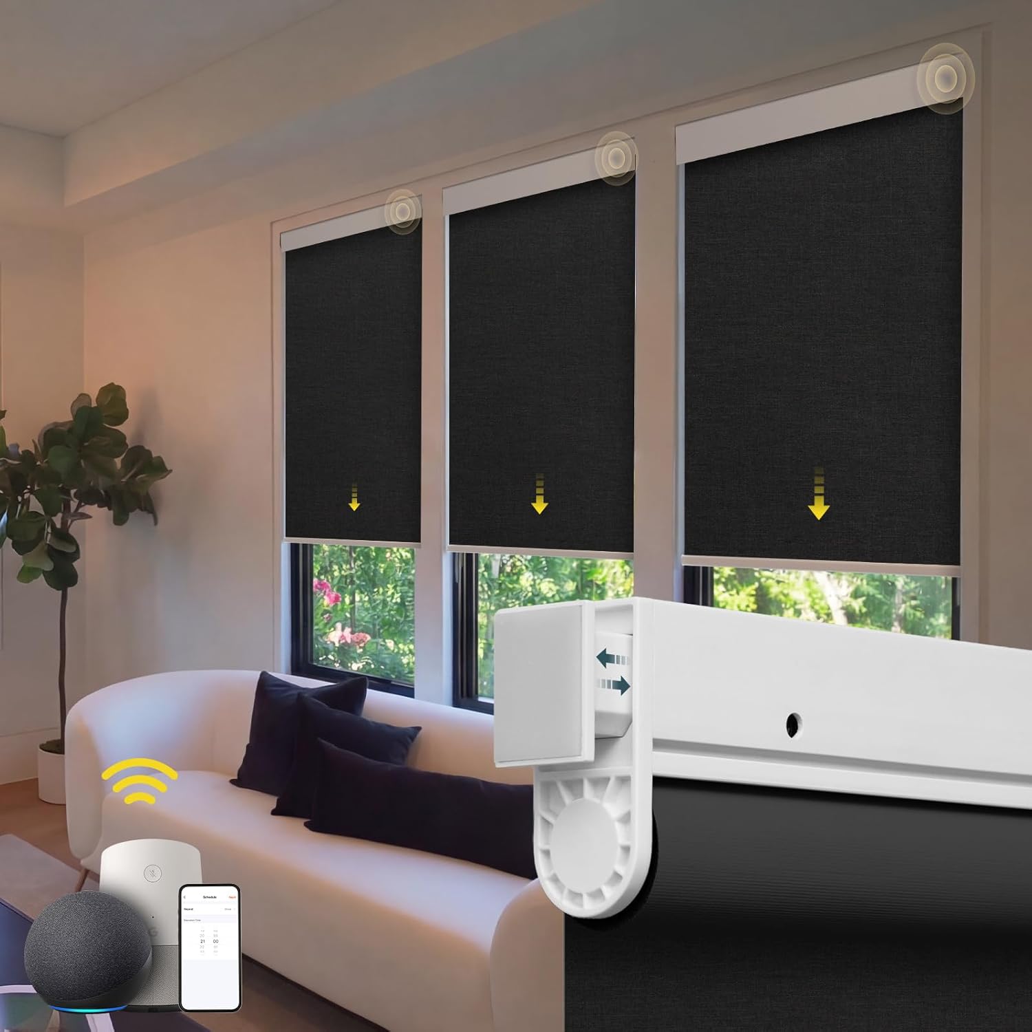 AUCT 18458 - $90 Motorized Blackout Blinds - Automatic Cordless Roller Shades with Remote Control (Blac