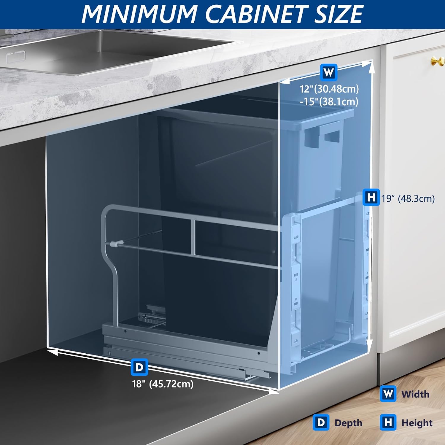 AUCT 18524 - $96 Insputer 8 Gal Pull Out Trash Can Under Cabinet with Soft-Close Slides | Space Saving, - Image 4