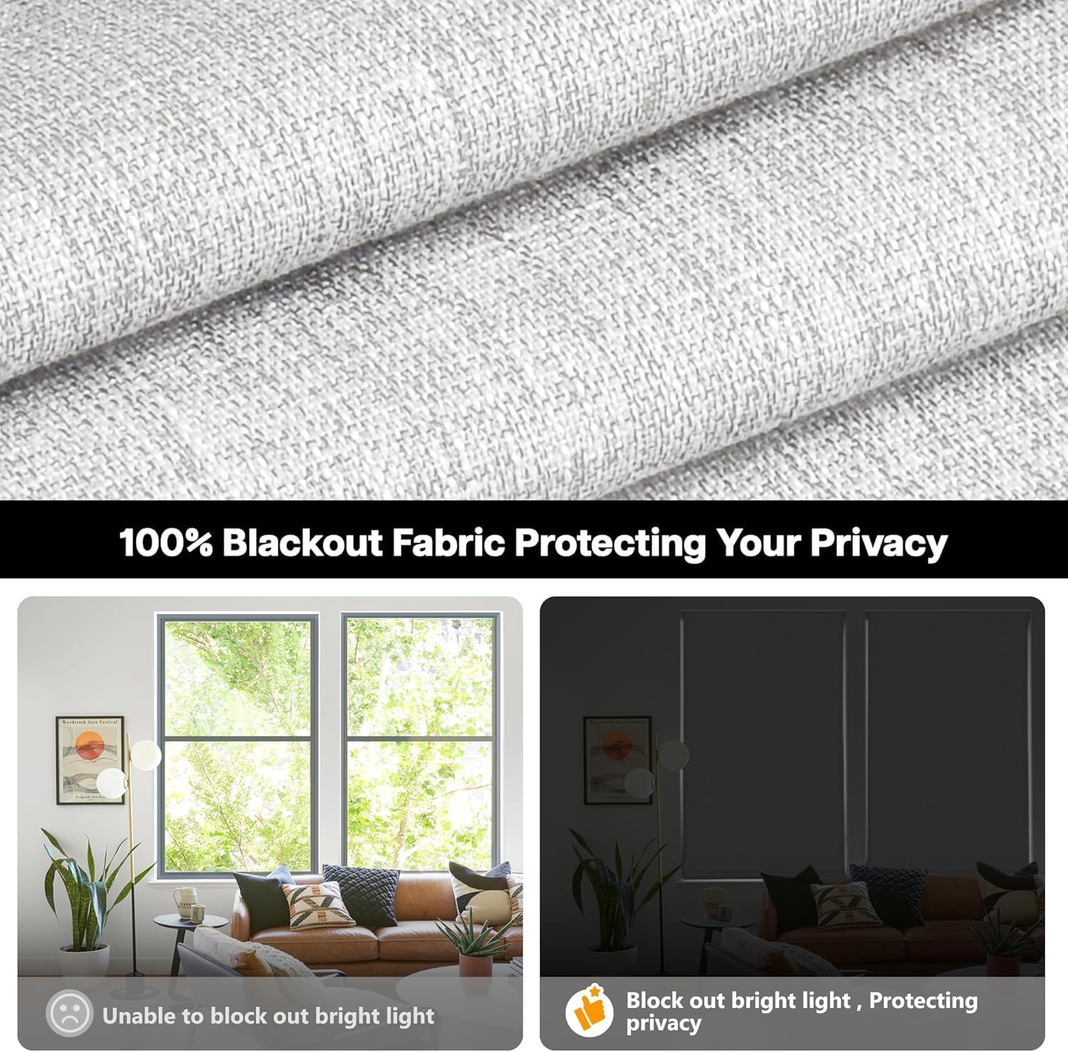 AUCT 18598 - $94 LazBlinds No Drill Cordless Roman Shades, 36' W x 64' H, Off White | Easy to Install, - Image 3