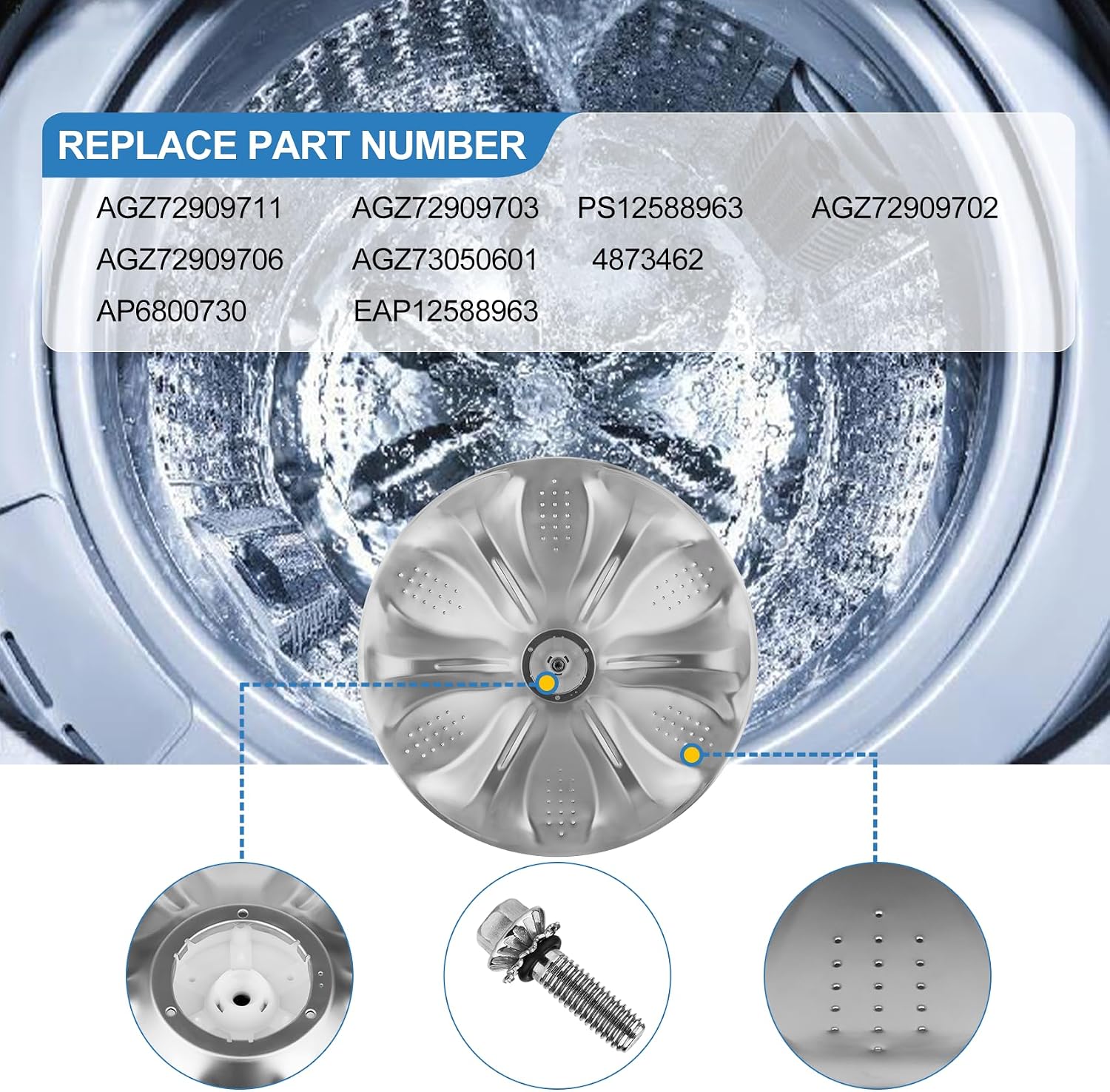 AUCT 18699 - $59 AGZ72909711 Agitator Plate with 5006EA3009B Washer Pulsator Cap | Compatible with l-g - Image 3