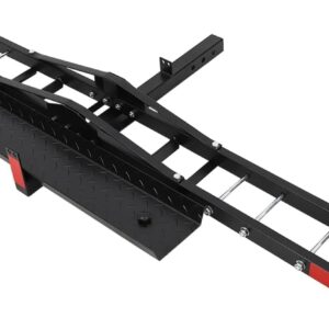 AUCT 18213 - $178 Motorcycle Hitch Carrier with Loading Ramp, 600 LBS Weight Capacity, Heavy-Duty Iron
