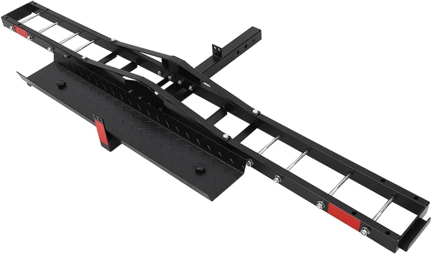 AUCT 18213 - $178 Motorcycle Hitch Carrier with Loading Ramp, 600 LBS Weight Capacity, Heavy-Duty Iron