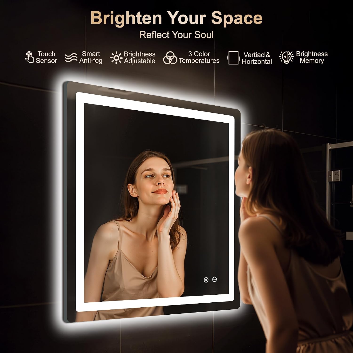 AUCT 18132mm - $120 30x30 LED Bathroom Vanity Mirror with Lights, Anti-Fog, Dimmable | Front & Backlit wi - Image 2
