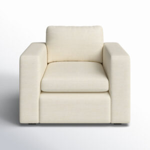 AUCT 17841c - $1249 Benedict Upholstered Armchair - Fabric: Cream Performance Basketweave