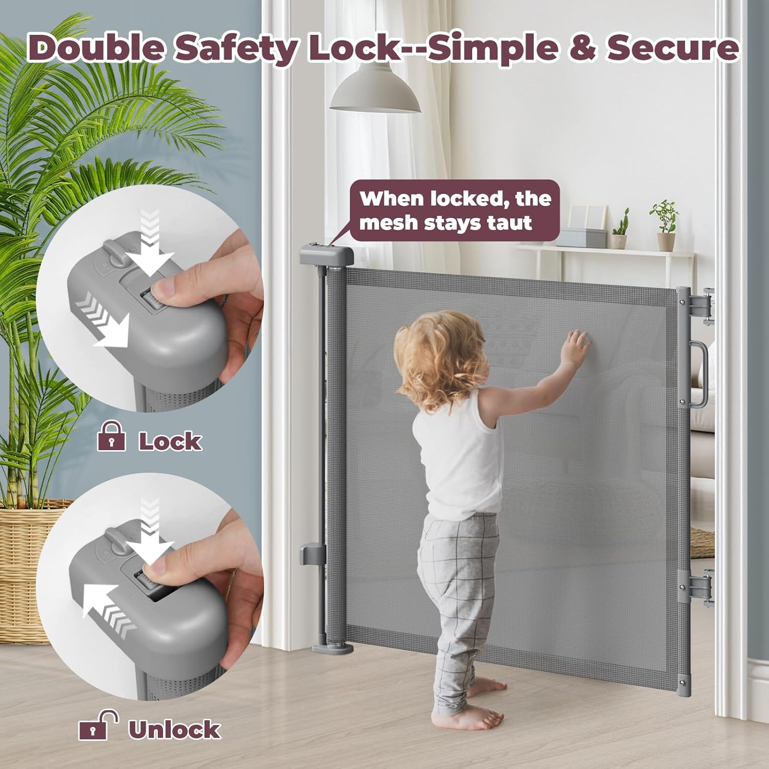 AUCT 18456 - Retractable Baby Gate for Stairs & Doorways, Dog Gate Indoor Outdoor | Extends to 55" Wide - Image 4