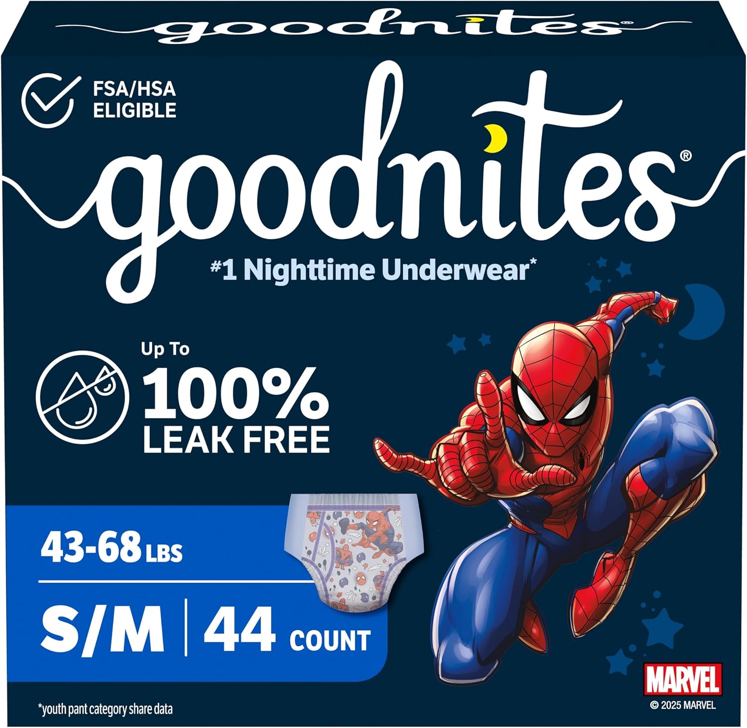 AUCT 18473 - GoodNites Boys Nighttime Underwear, Size S/M, 44 Ct, 2 Packs of 22