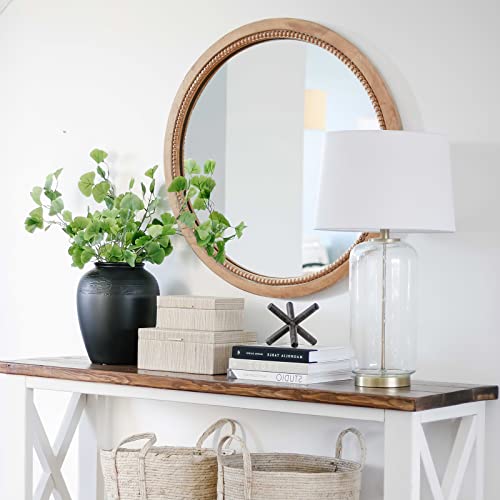AUCT 19177m - $70 Round Wood Mirror,24" Circle Farmhouse Vanity Boho Bathroom Wall Mirrors - Image 4