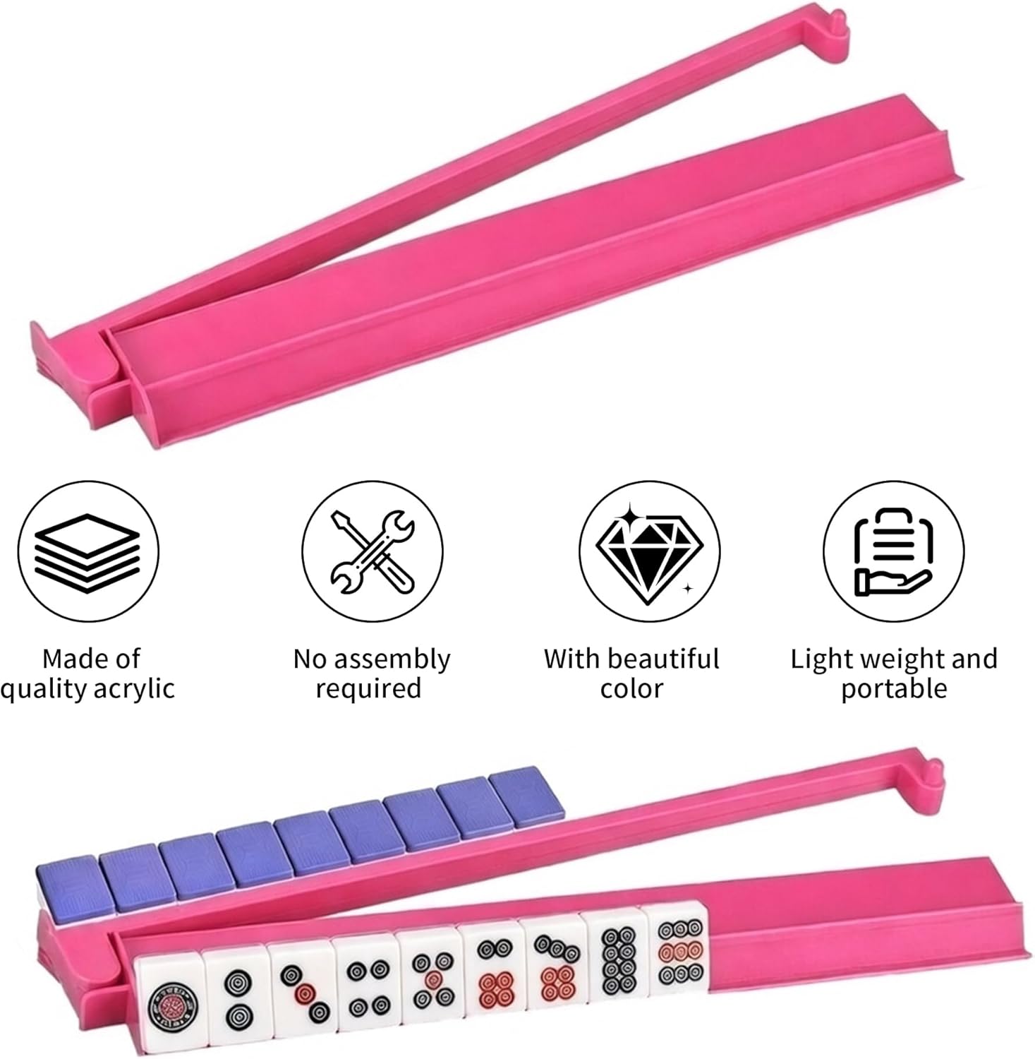 AUCT 18300 - Mahjong Rack with Pushers, 4-Piece Premium Acrylic Mahjong Racks with Built-in Pushers & R - Image 3