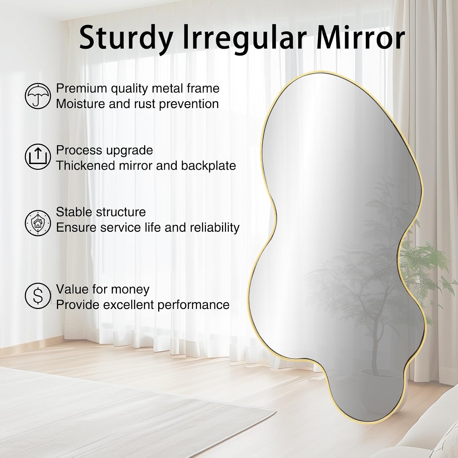 AUCT 19737mm - $153 Gold Irregular Mirror, 23.6"x46.5" Asymmetrical Wall Mirror with Metal Frame, Modern - Image 4