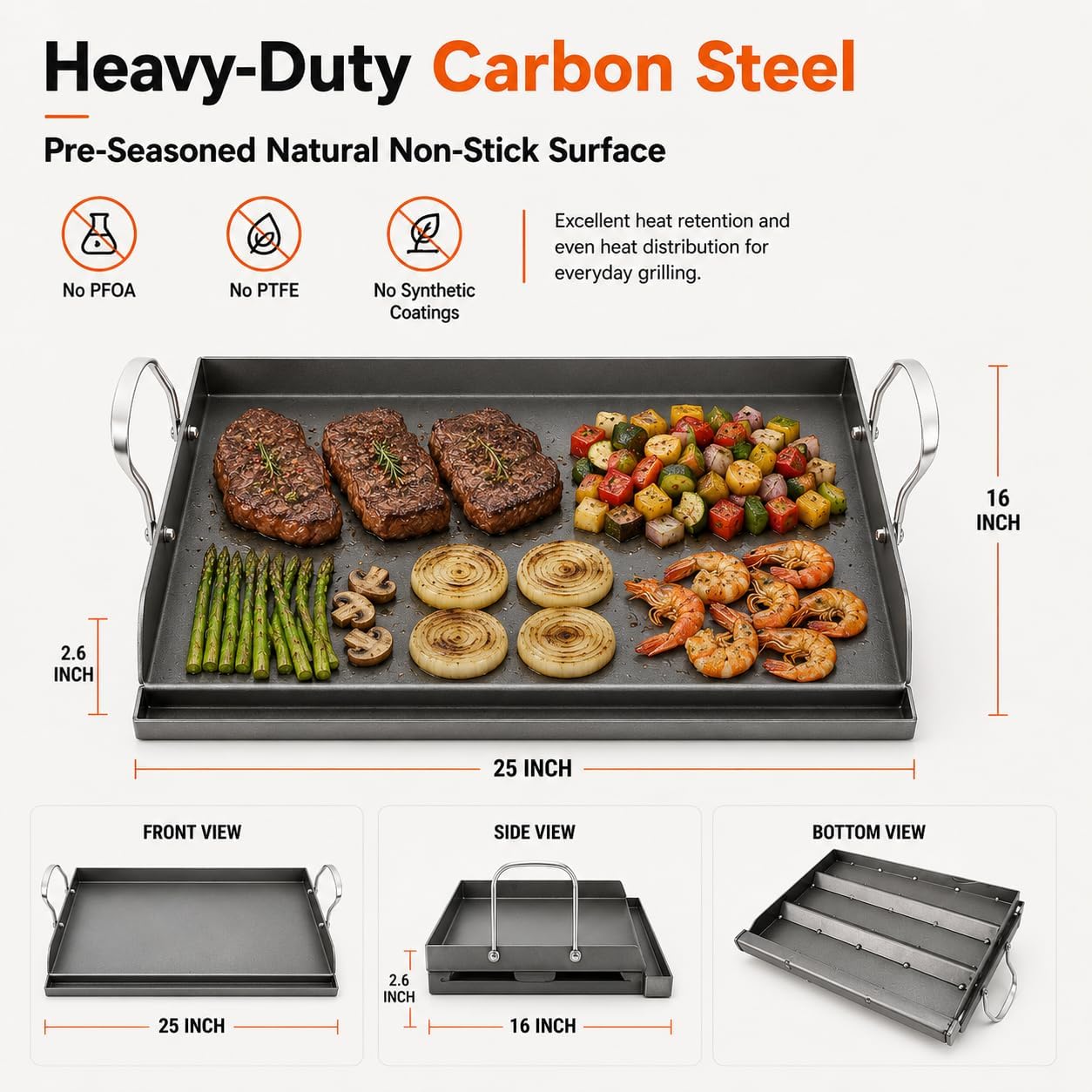AUCT 19520 - $79 Hisencn 25"x16" Flat Top Griddle for Gas Grill and Stove, 4-5 Burner Grills - Image 2