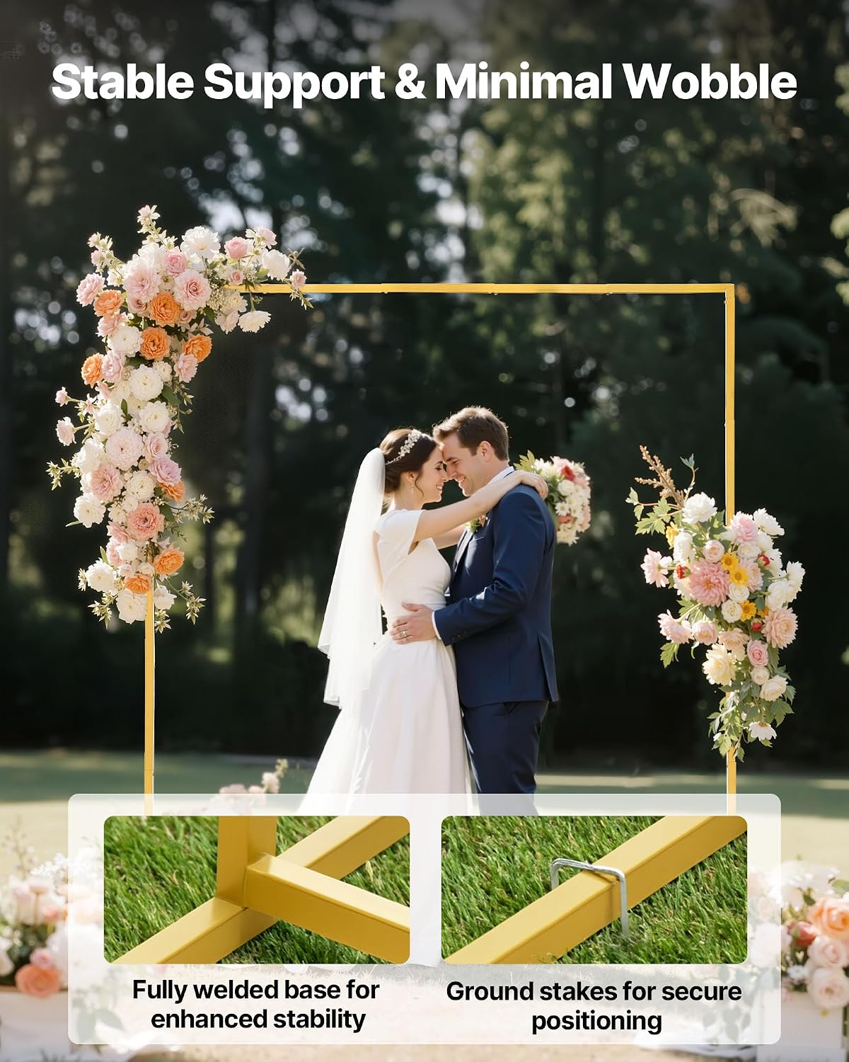 AUCT 18421 - VEVOR Arch Backdrop Stand, 6.6 x 6.6 ft, Stable Structure, Easy Assembly, Square Gold Meta - Image 4