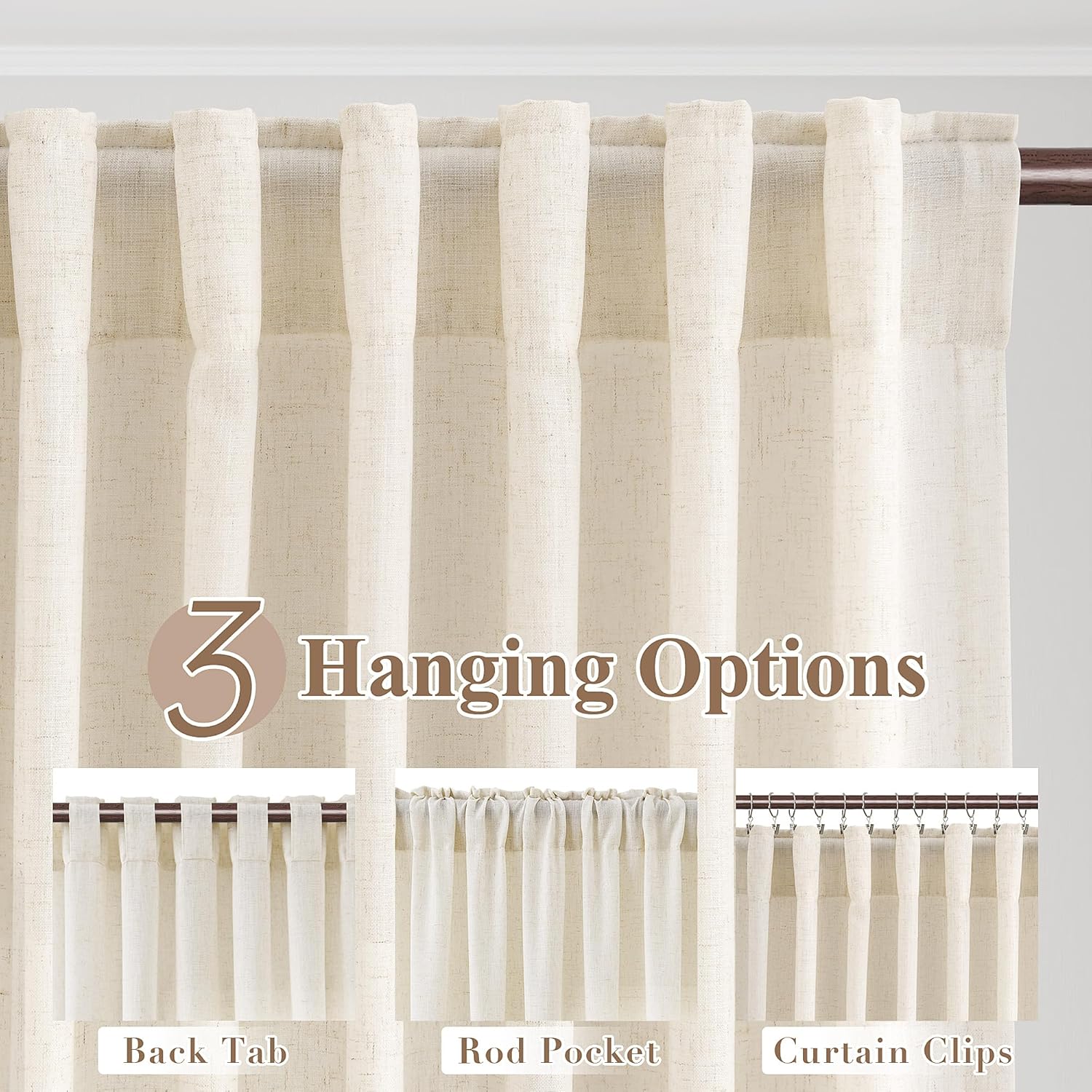 AUCT 19697 - Joywell Extra Long Linen Curtains 102 Inches for Living Room Beige Cream - Image 3
