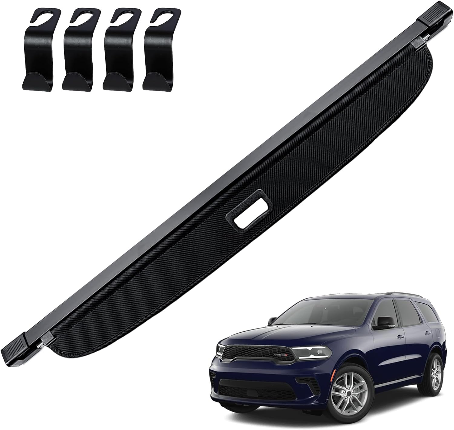 AUCT 19813 - $57 AUXKO Retractable Cargo Cover for Dodge Durango 2026-2011, Carbon Fiber