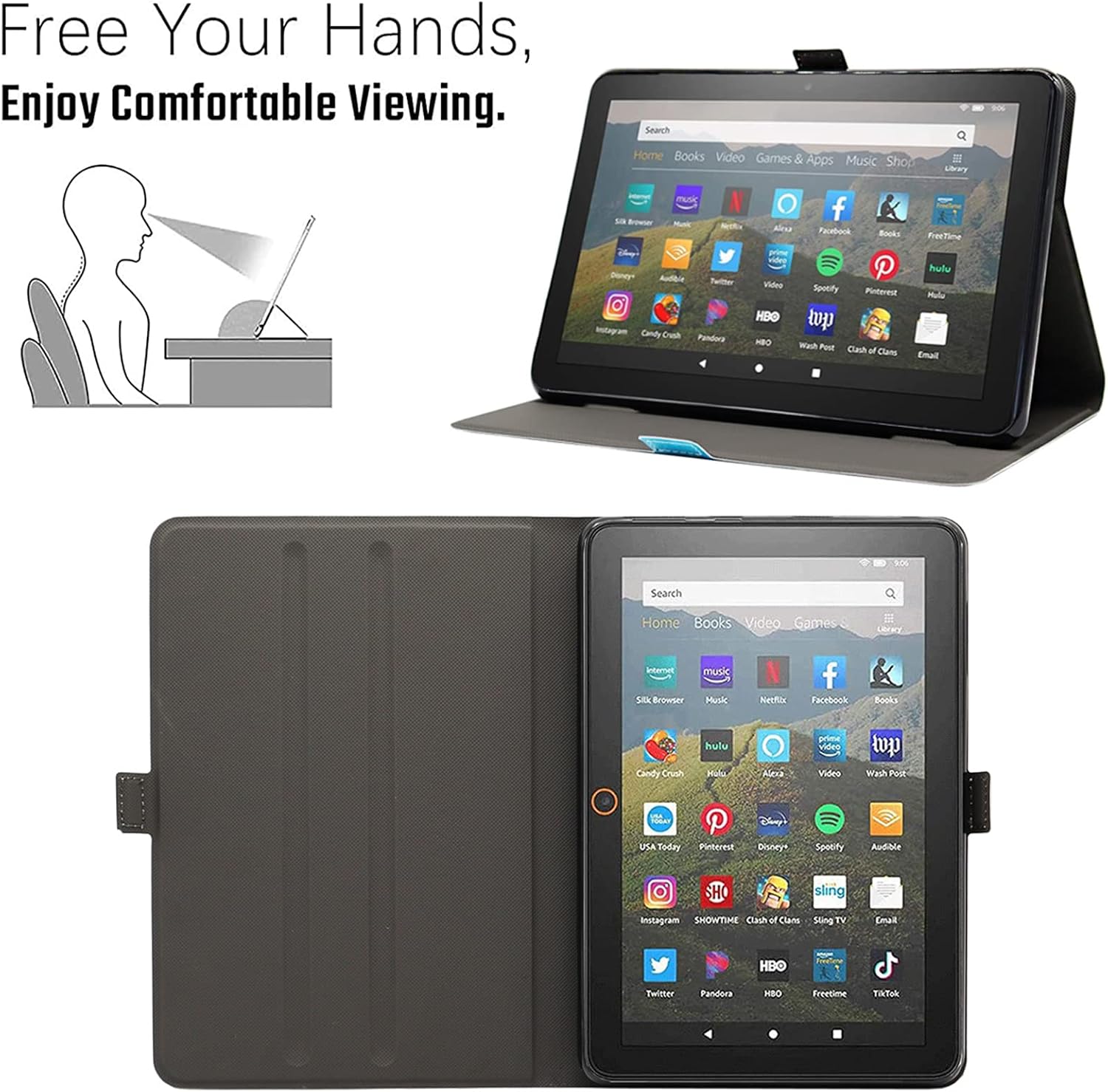 AUCT 18520 - Case for Amazon Kindle Fire HD 8 and Fire HD 8 Plus Tablet Cover | Slim Fit Leather Folio - Image 4