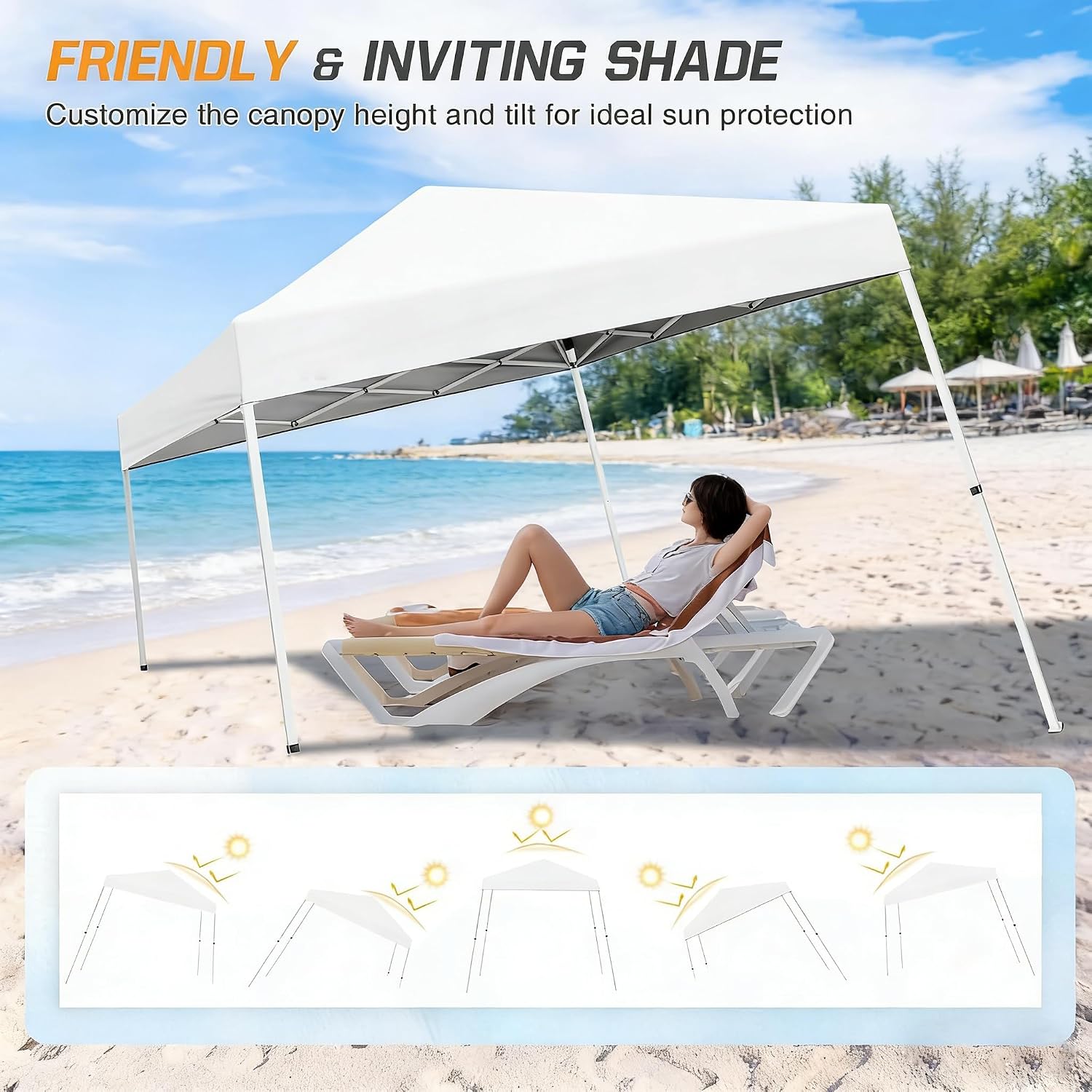 AUCT 18298 - 10x10 Pop Up Canopy Tent,Outdoor Canopy Beach Tent Slant Legs with Storage Bag, Folding Po - Image 3