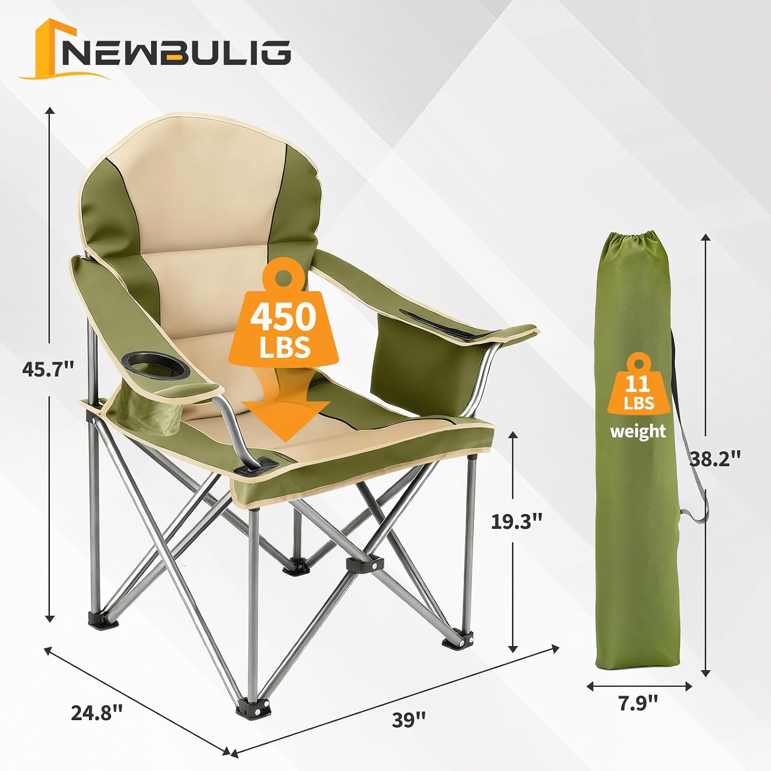 AUCT 17791 - NEWBULIG Oversized Folding Camping Chair for Adults, Portable Outdoor Collapsible Chairs, - Image 3