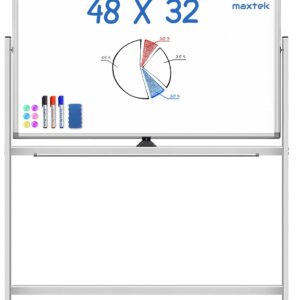 AUCT 17745mm - $110 Maxtek Rolling White Board on Wheels 48x32 in, Double-Sided Magnetic Stand | Mobile D