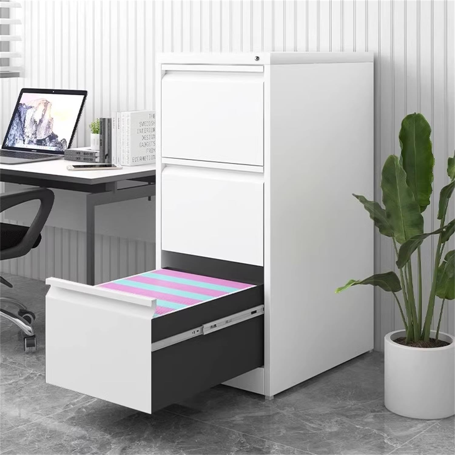 AUCT 18320l - $114 Garvee 3 Drawer File Cabinet with Lock,Heavy Duty Vertical Filing Cabinets for Home O - Image 2