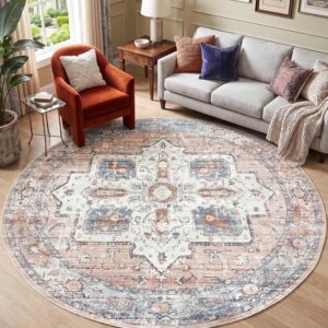 AUCT 18418 - $140 jinchan 8ft Round Rug Vintage Medallion Washable Area Rug, Blue/Orange | Vintage Roun