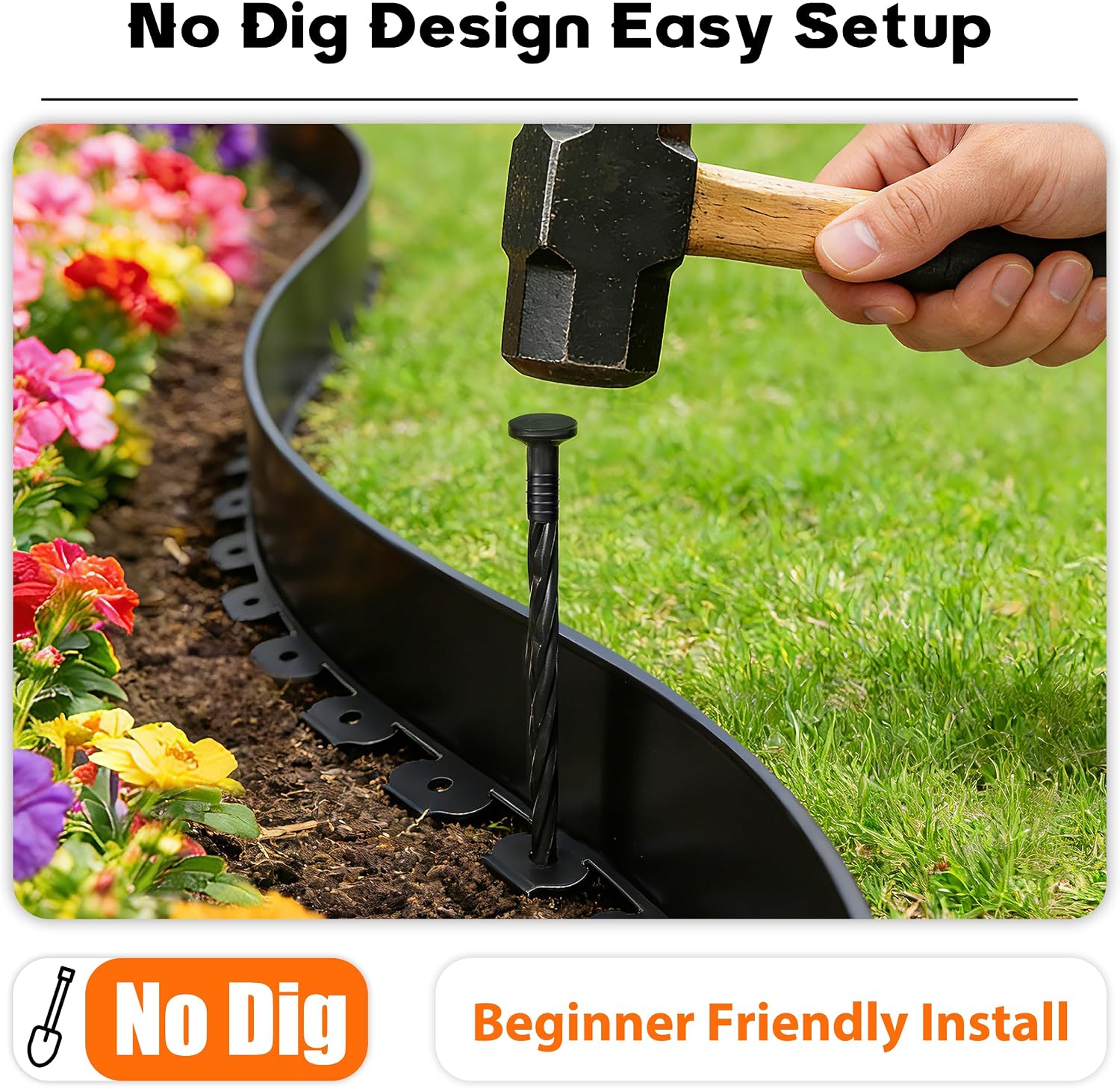 AUCT 18392 - $86 4 inch Tall Landscape Edging Kit 120FT Garden Edging with 210 Spikes for Lawn Edging a - Image 4