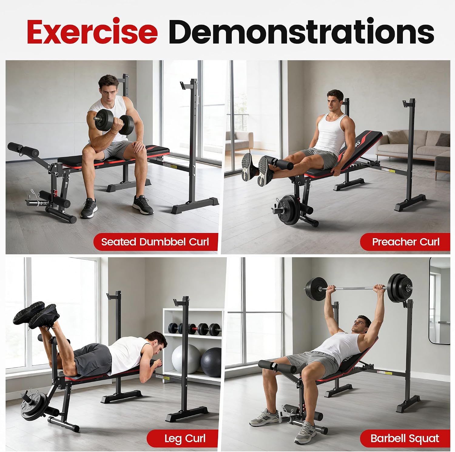 AUCT 18165 - $105 Weight Bench Set, 880LBS Adjustable Bench Press Set with Leg Extension and Barbell Ra - Image 4