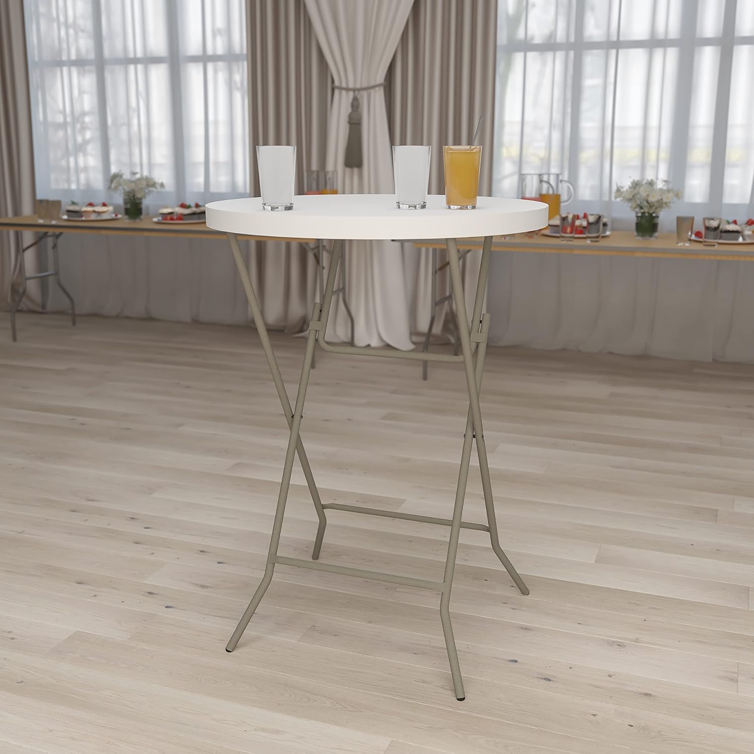 AUCT 18100 - $62 Flash Furniture 2.63 ft Plastic Round Folding Bar Table, Granite White - Image 2