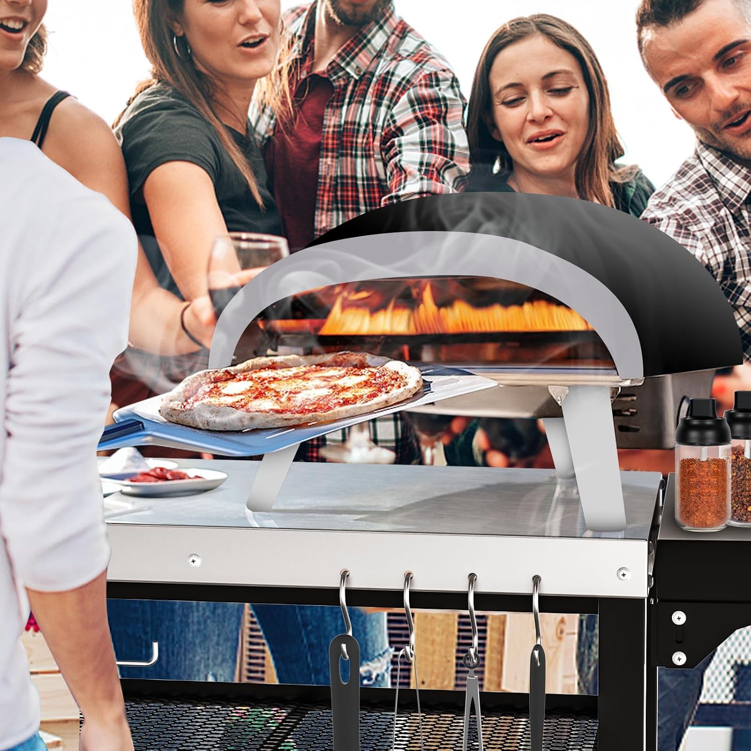 AUCT 20164 - $152 Outdoor Kitchen Island, Grill Table Cart with Drawer, Pizza Oven Stand, Movable 3-She - Image 2