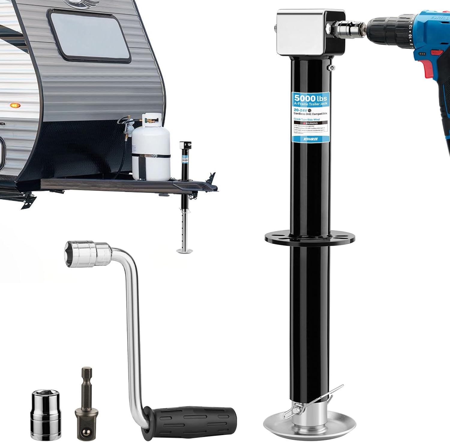 AUCT 19263 - $80 Kohree 5000 lbs Trailer Jack, 20-24V Electric Drill Operated Fast Lifting