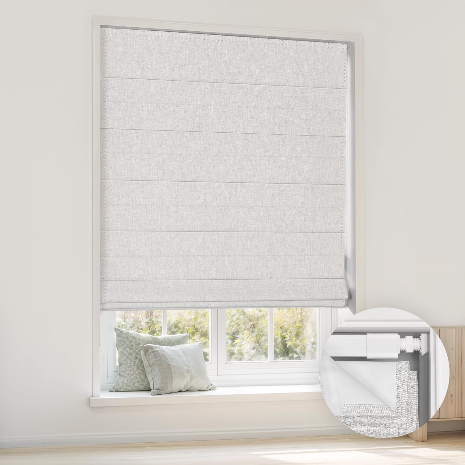 AUCT 19412 - LazBlinds No Drill Cordless Roman Shades, 29' W x 64' H, Off White