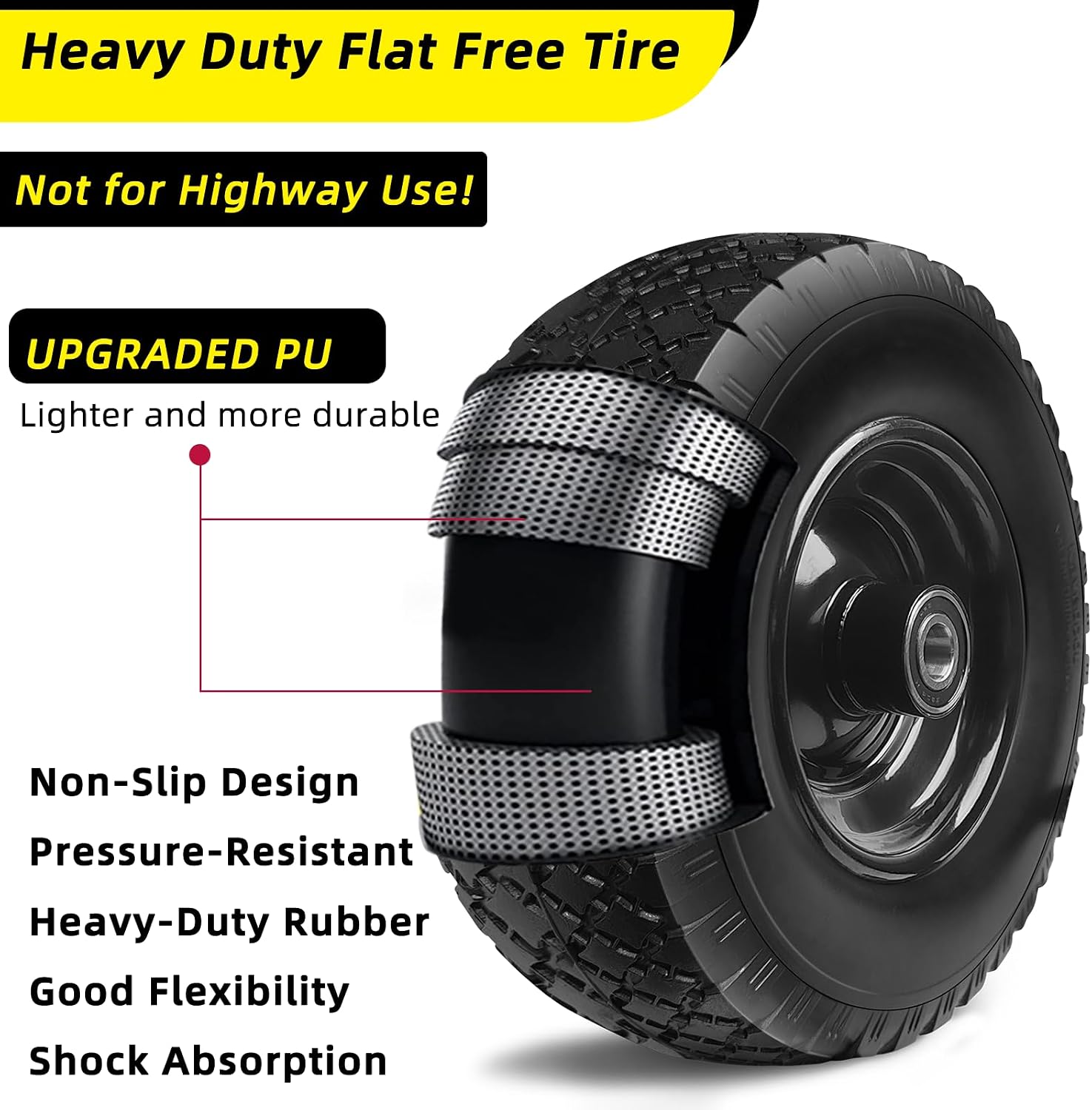 AUCT 19903 - $54 12' Flat Free Tires Rubber Replacement Solid Tire, 2.1" Offset Hub Wheel Assemblies fo - Image 2