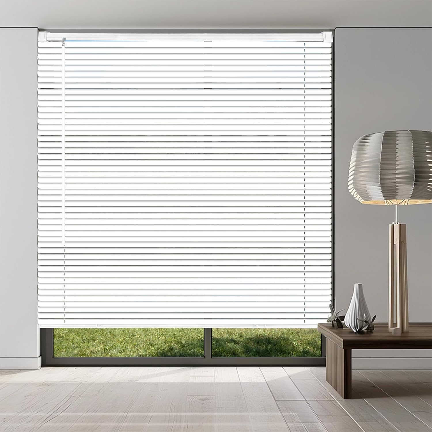 AUCT 19845 - 1" Cordless Mini Blinds 23" W x 72" H, White Vinyl Blinds, Horizontal Light Filtering Blin