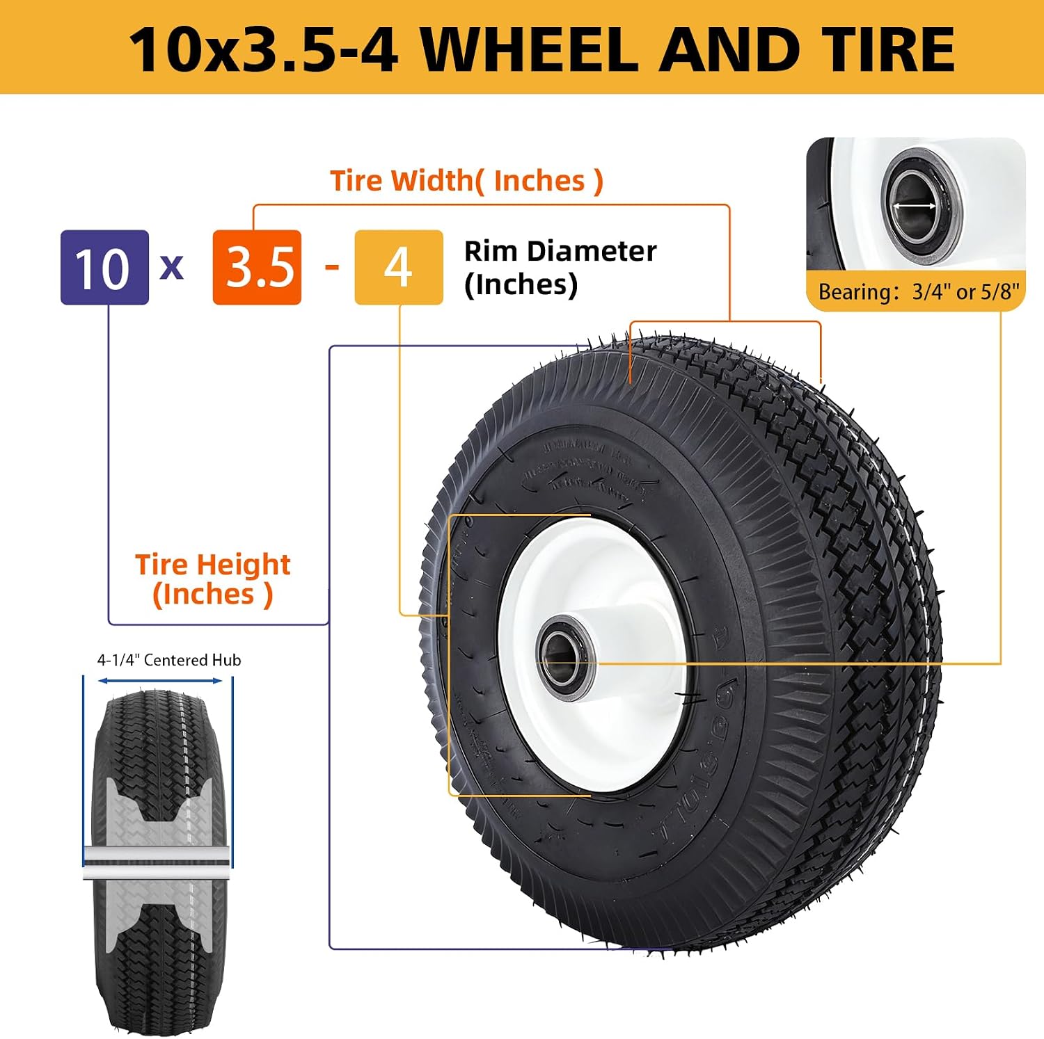 AUCT 18492 - $64 (2 Pack)4.10/3.50-4 Tubeless Lawn Mower Tire and Wheel,New Sawtooth Tread Tubeless Tir - Image 2