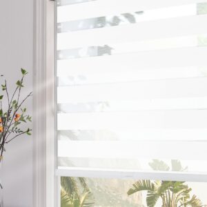 AUCT 19918 - $79 Persilux Blackout Cordless Zebra Blinds for Windows (35" W x 72" H, White) with Upgrad