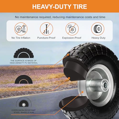 AUCT 18967 - $52 4.10/3.50-4 Tire and Dolly Wheel Flat Free - Solid Rubber Hand Truck Wheels 5/8" Axle - Image 3