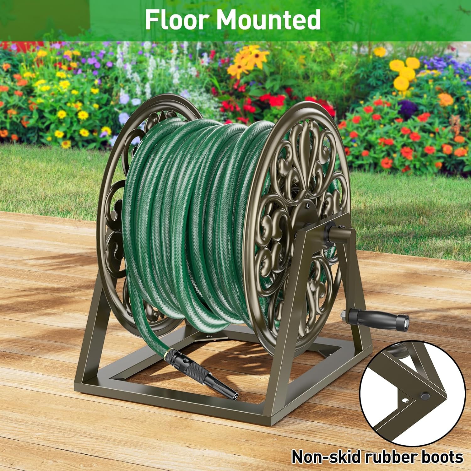 AUCT 19234 - $140 GOFORWILD Wall/Floor Mount Hose Reel, Holds 200-Feet of 5/8-Inch Hose - Image 3