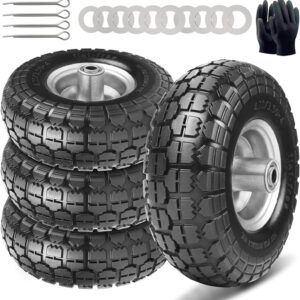 AUCT 19904 - $52 10" Solid Tires, 4.10/3.50-4 Tire and Wheel Flat Free, Gorilla Cart Tires Replacement,