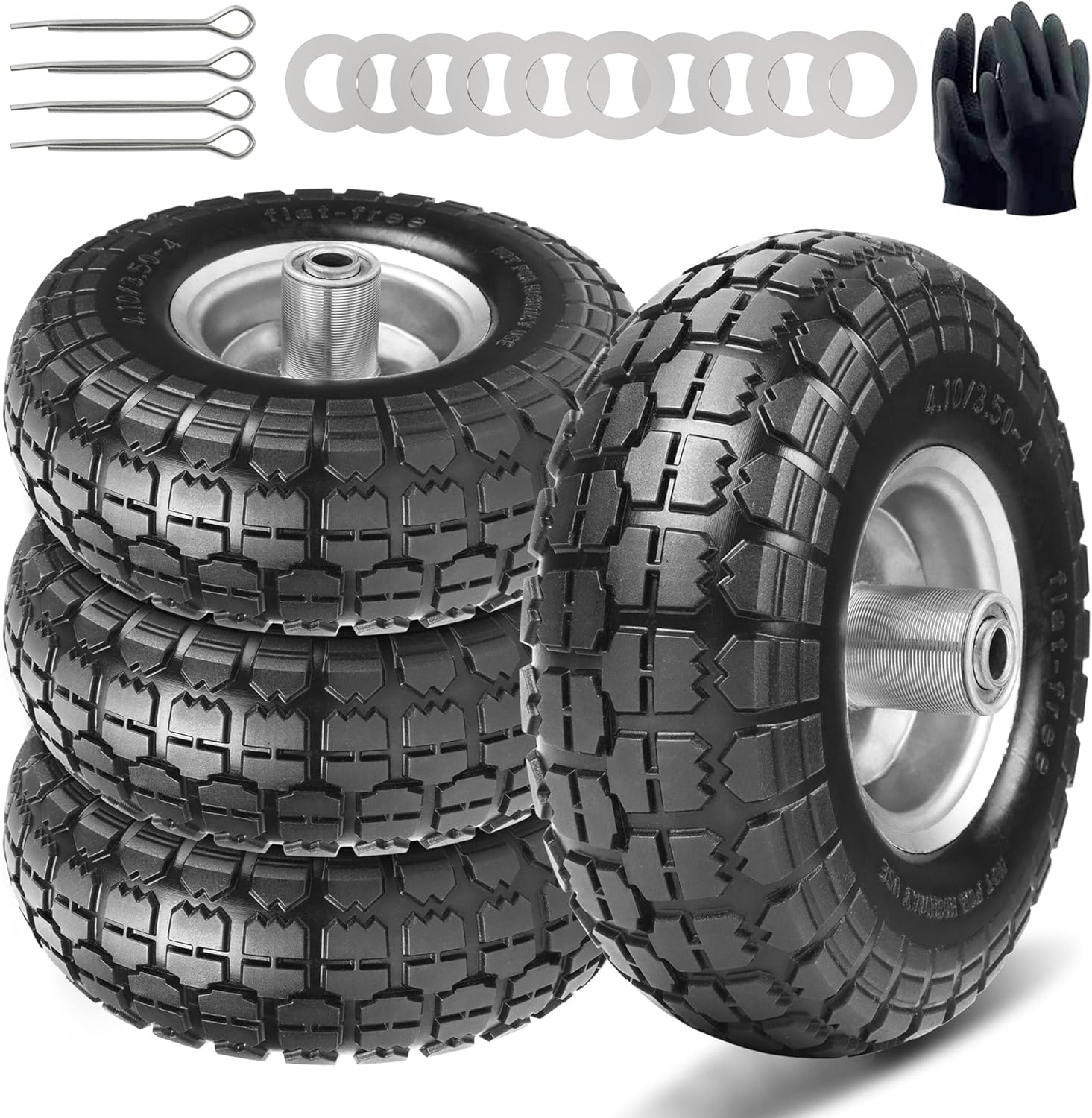 AUCT 19904 - $52 10" Solid Tires, 4.10/3.50-4 Tire and Wheel Flat Free, Gorilla Cart Tires Replacement,