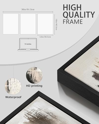 AUCT 19157 - $93 PHOPAGO Abstract Framed Wall Art Mid Century Modern Minimalist Beige Pastel Watercolor - Image 3
