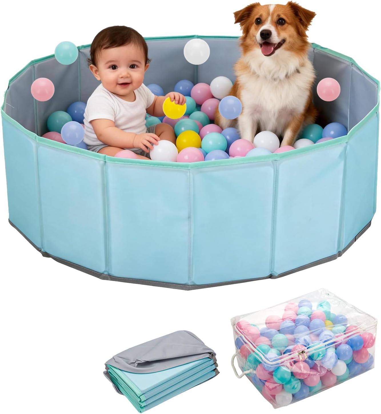 AUCT 18566 - Dog Ball Pit with Balls Included, 31.5 Inch Foldable Dog Ball Pool for Small Dogs, with Br
